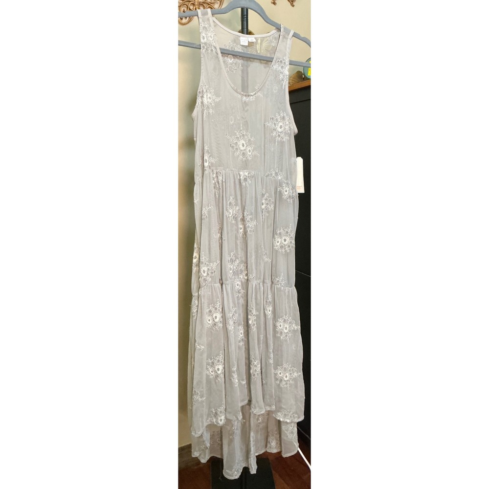 Melrose and Market Grey Embroidered Mesh High Low Maxi Dress RK368421MI NEW